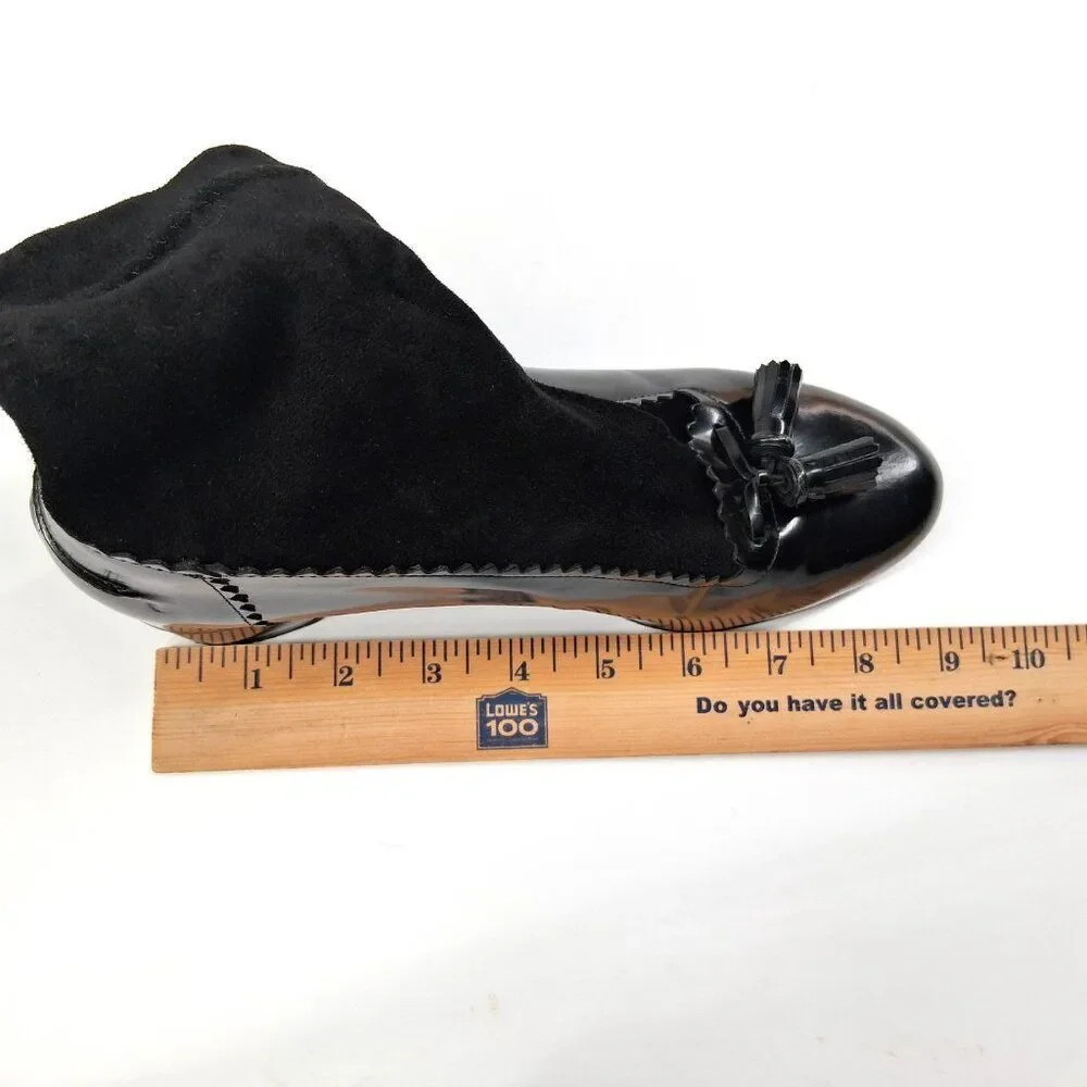 Robert Clergerie Paris Black Leather Sock Boot Heels Tassel Scallop Y2K SZ 7